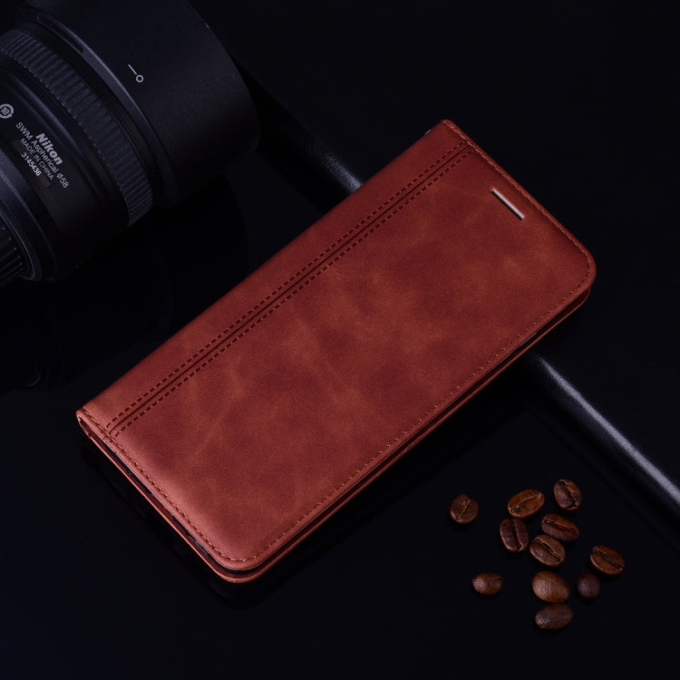 For Samsung Galaxy A7 (2018) Frosted Business Magnetic Horizontal Flip PU Leather Case with Holder & Card Slot & Lanyard(Brown)