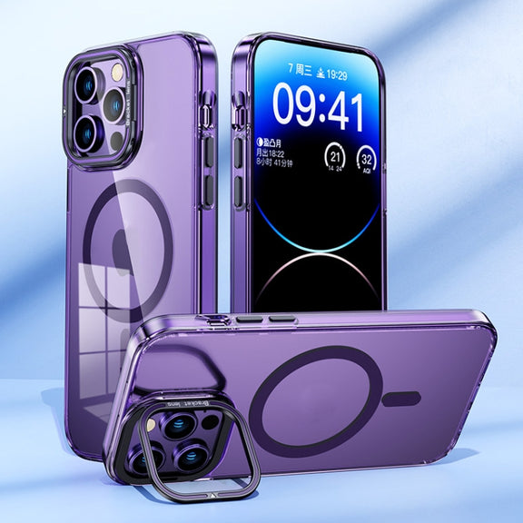 For iPhone 15 MagSafe Magnetic Invisible Holder Transparent Phone Case(Blue)