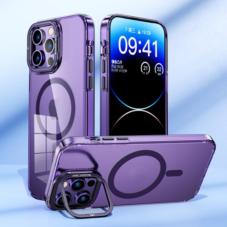 For iPhone 15 MagSafe Magnetic Invisible Holder Transparent Phone Case(Blue)