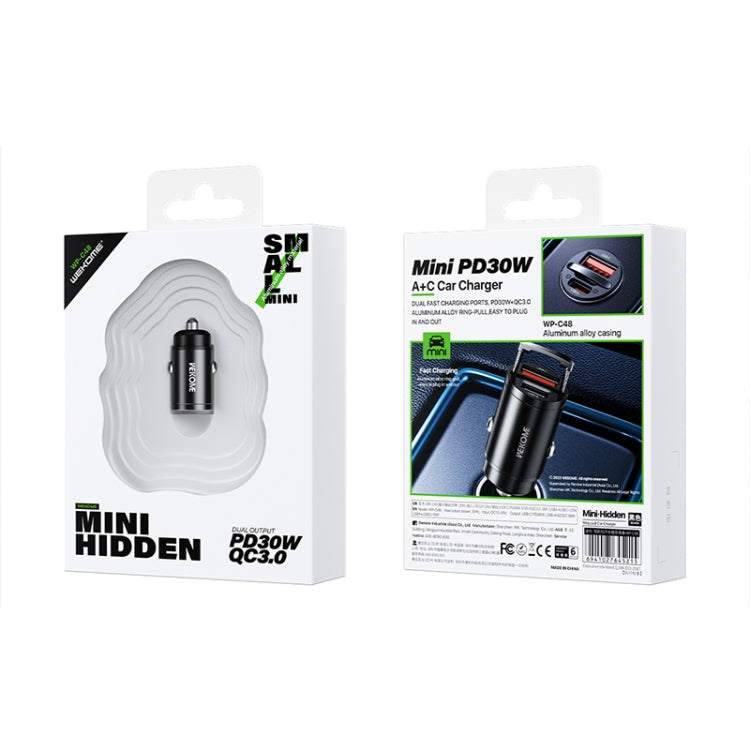 WK WP-C48 Mini Invisible Pull Ring 30W USB + USB-C / Type-C Car Charger(Black) - Car Charger by WK | Online Shopping South Africa | PMC TechLife | Buy Now Pay Later Mobicred