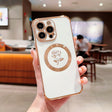For iPhone 15 Pro Electroplate Side Roses Flower MagSafe Phone Case(White) - free shipping - PMC TechLife - Order now!