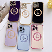 For iPhone 12 Pro Electroplate Side Roses Flower MagSafe Phone Case(Pink)