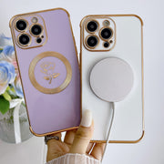 For iPhone 12 Pro Electroplate Side Roses Flower MagSafe Phone Case(Pink)