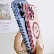 For iPhone 15 Pro Electroplate Side Roses Flower MagSafe Phone Case(White)