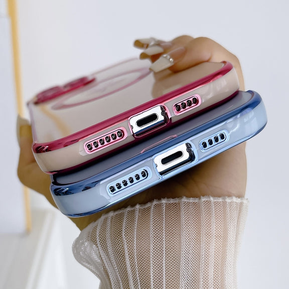 For iPhone 15 Pro Electroplate Side Roses Flower MagSafe Phone Case(White)