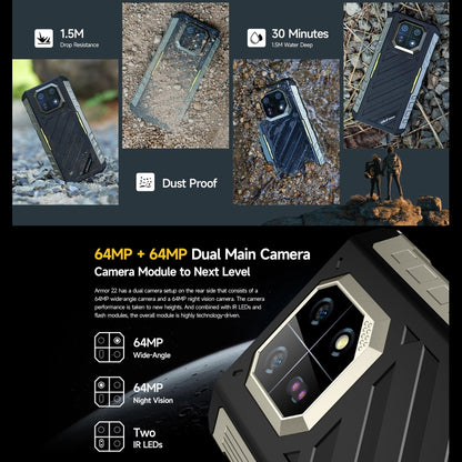 Ulefone Armor 22, 8GB+128GB, IP68/IP69K Rugged Phone, 6.58 inch Android 13 MediaTek Helio G96 Octa Core, Network: 4G, NFC, OTG(Some Green) - free shipping - PMC Jewellery - Order now!