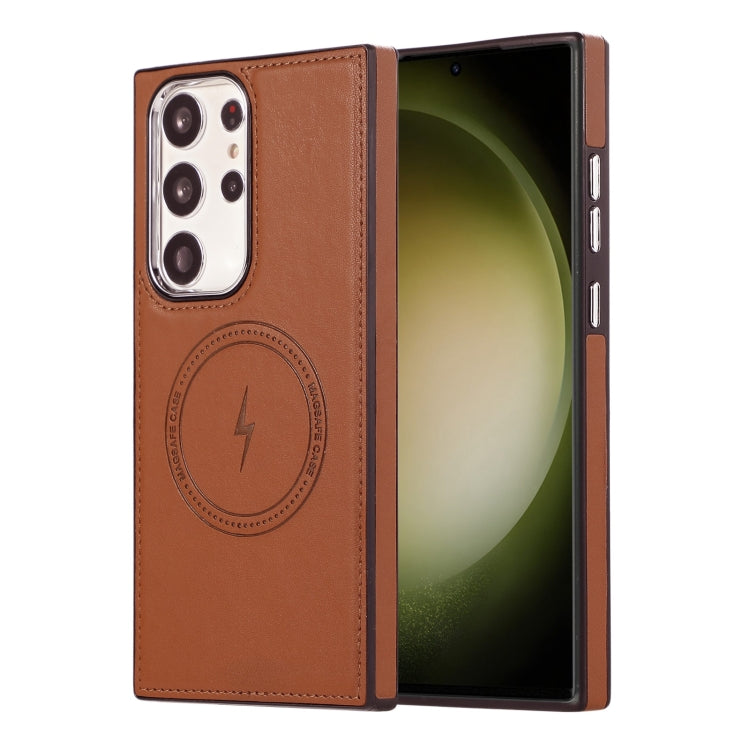For Samsung Galaxy S23 Ultra 5G Side Leather Magsafe Phone Case(Brown) - Galaxy S23 Ultra 5G Cases by PMC TechLife | Online Shopping South Africa | PMC TechLife