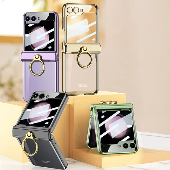 For Samsung Galaxy Z Flip5 GKK Magnetic Folding Phantom Rotary Phone Case with Ring Holder(Champagne Gold)