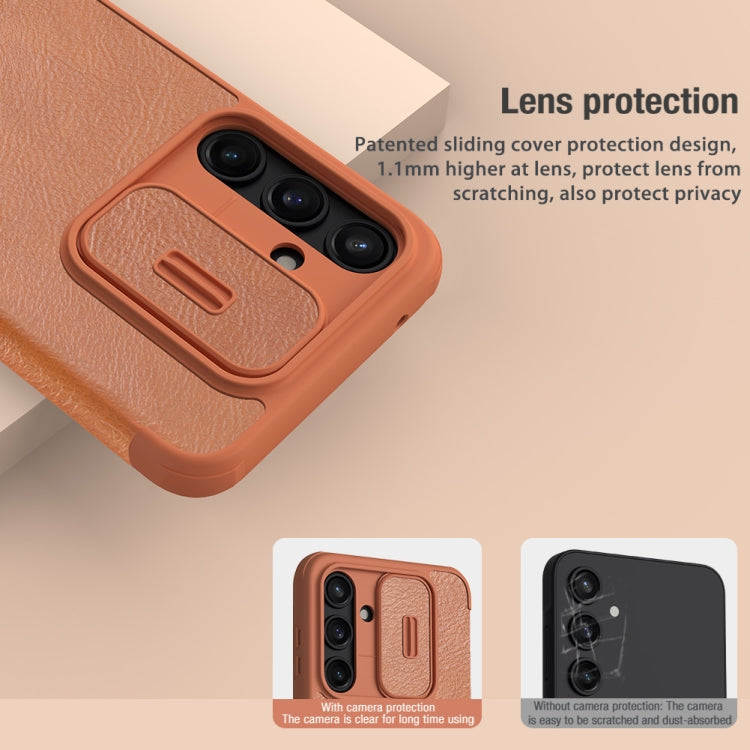 For Samsung Galaxy A55 NILLKIN QIN Series Pro Sliding Camera Cover Design Leather Phone Case(Brown)