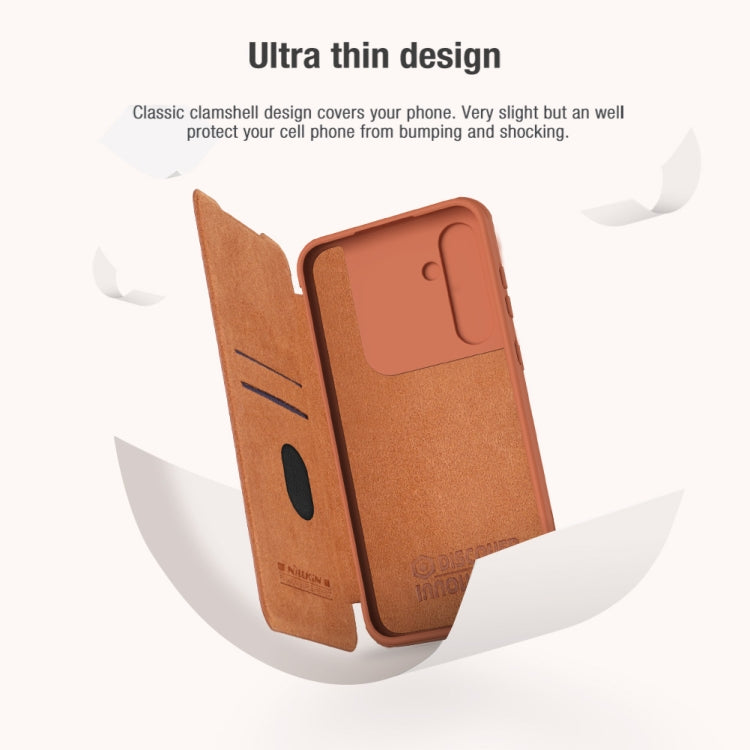 For Samsung Galaxy A55 NILLKIN QIN Series Pro Sliding Camera Cover Design Leather Phone Case(Brown) - Galaxy Phone Cases by NILLKIN | Online Shopping South Africa | PMC TechLife | Buy Now Pay Later Mobicred