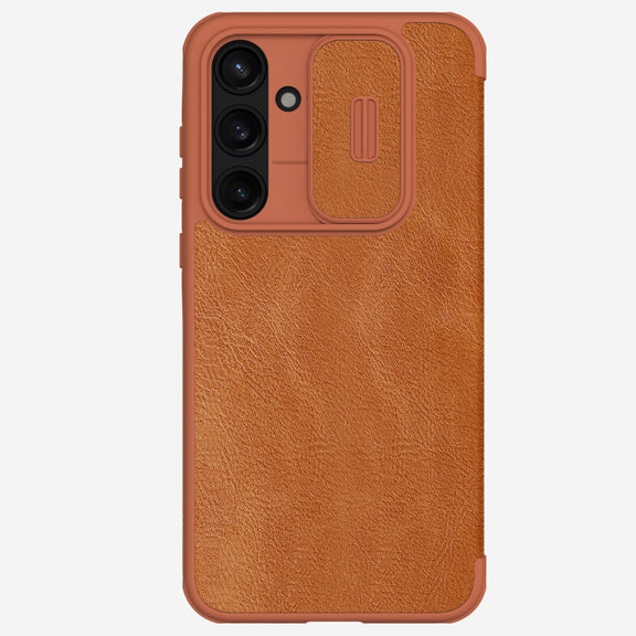 For Samsung Galaxy A55 NILLKIN QIN Series Pro Sliding Camera Cover Design Leather Phone Case(Brown)