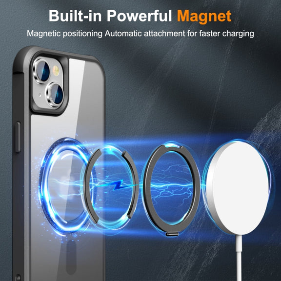 For iPhone 15 Plus MagSafe Magnetic Rotating Holder Phone Case(Black)