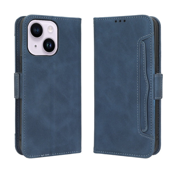 For iPhone 15 Pro Max Skin Feel Calf Texture Card Slots Leather Phone Case(Blue)