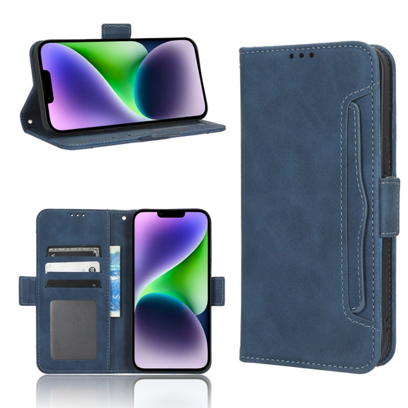 For iPhone 15 Pro Max Skin Feel Calf Texture Card Slots Leather Phone Case(Blue)