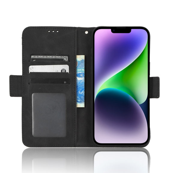 For iPhone 15 Skin Feel Calf Texture Card Slots Leather Phone Case(Black)