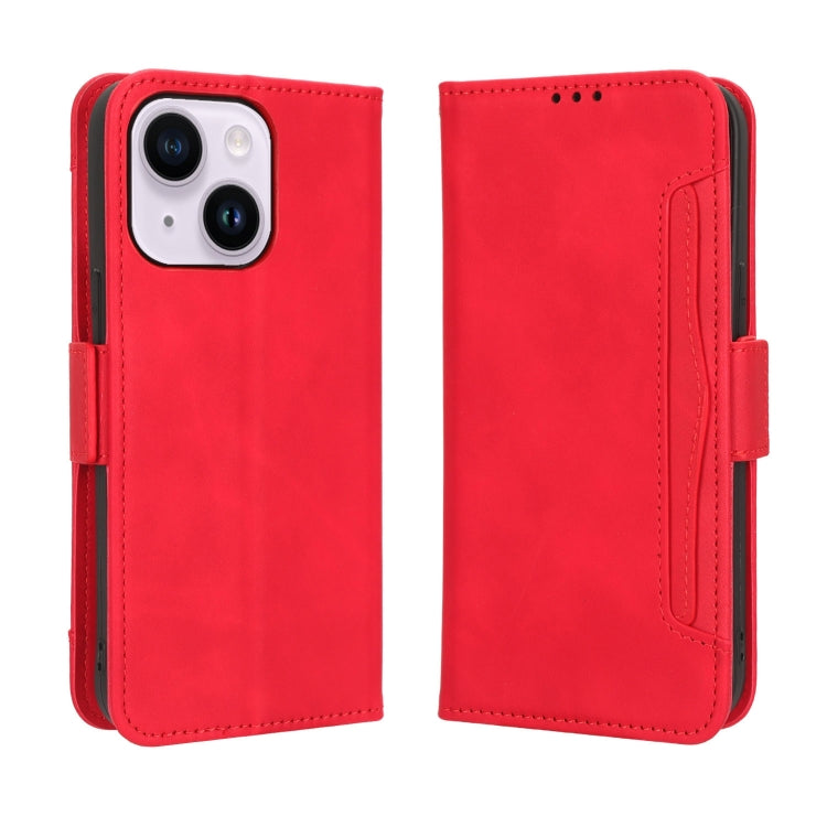 For iPhone 15 Skin Feel Calf Texture Card Slots Leather Phone Case(Red) - iPhone 15 Cases by PMC TechLife | Online Shopping South Africa | PMC TechLife | Buy Now Pay Later Mobicred