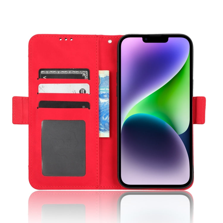 For iPhone 15 Skin Feel Calf Texture Card Slots Leather Phone Case(Red) - iPhone 15 Cases by PMC TechLife | Online Shopping South Africa | PMC TechLife | Buy Now Pay Later Mobicred