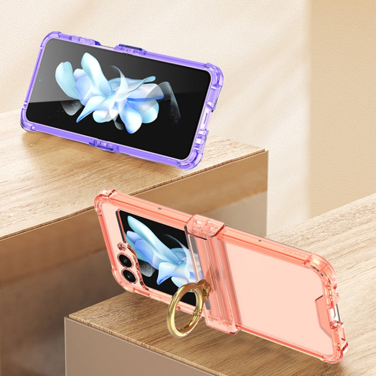 For Samsung Galaxy Z Flip5 Gkk Airbag Hinge Silicone Phone Case with Ring Holder(Transparent Blue) - Galaxy Z Flip5 Cases by GKK | Online Shopping South Africa | PMC TechLife | Buy Now Pay Later Mobicred