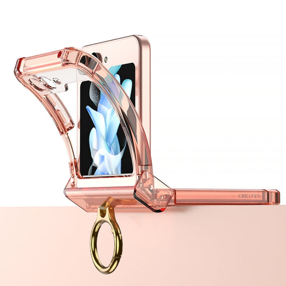 For Samsung Galaxy Z Flip5 Gkk Airbag Hinge Silicone Phone Case with Ring Holder(Transparent Green)