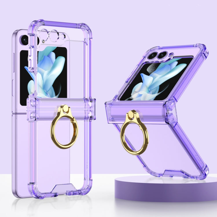 For Samsung Galaxy Z Flip5 Gkk Airbag Hinge Silicone Phone Case with Ring Holder(Transparent Purple) - free shipping - PMC TechLife - Order now!