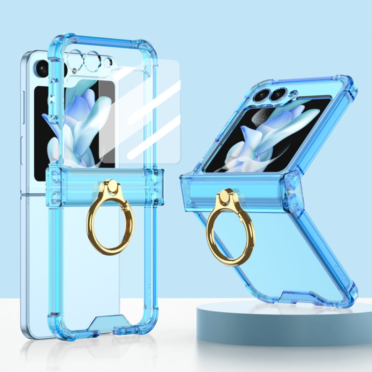 For Samsung Galaxy Z Flip5 Gkk Airbag Hinge Silicone Phone Case with Ring Holder & Tempered Film(Transparent Blue) - free shipping - PMC TechLife - Order now!