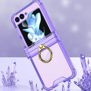 For Samsung Galaxy Z Flip5 Gkk Airbag Hinge Silicone Phone Case with Ring Holder & Tempered Film(Transparent Black)
