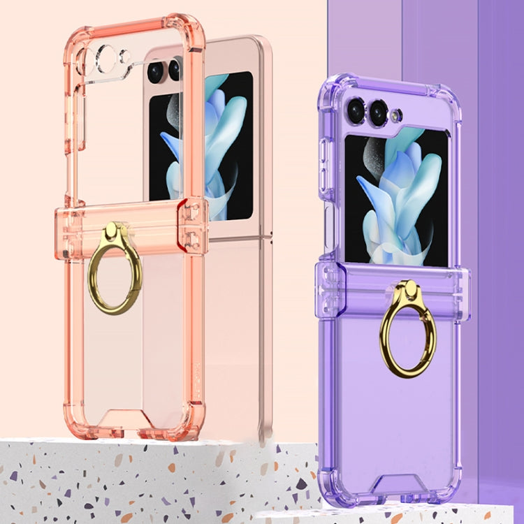 For Samsung Galaxy Z Flip5 Gkk Airbag Hinge Silicone Phone Case with Ring Holder & Tempered Film(Transparent Orange) - free shipping - PMC TechLife - Order now!