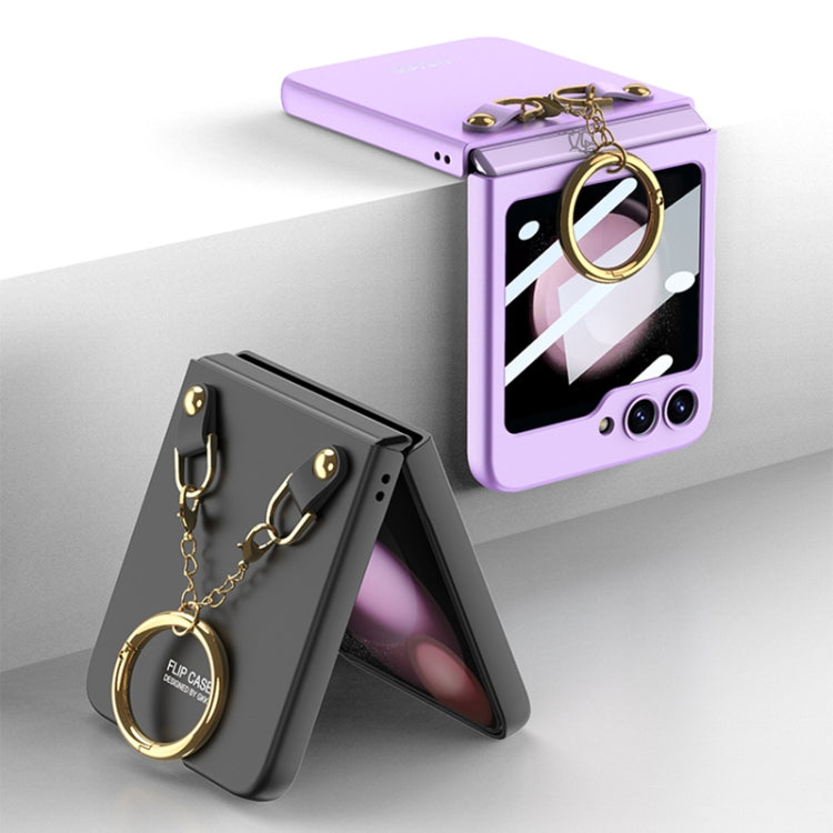 For Samsung Galaxy Z Flip5 GKK Integrated Necklace Hinged Flip Phone Case with Ring Holder(Black) - Galaxy Z Flip5 Cases by GKK | Online Shopping South Africa | PMC TechLife