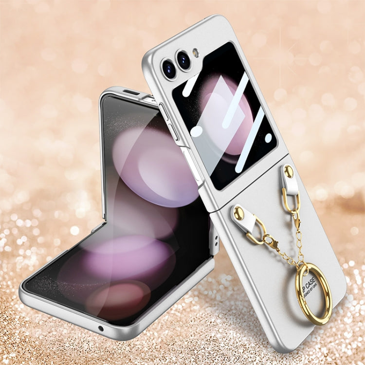 For Samsung Galaxy Z Flip5 GKK Integrated Necklace Hinged Flip Phone Case with Ring Holder(White) - Galaxy Z Flip5 Cases by GKK | Online Shopping South Africa | PMC TechLife | Buy Now Pay Later Mobicred
