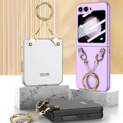 For Samsung Galaxy Z Flip5 GKK Integrated Necklace Hinged Flip Phone Case with Ring Holder(Pink)