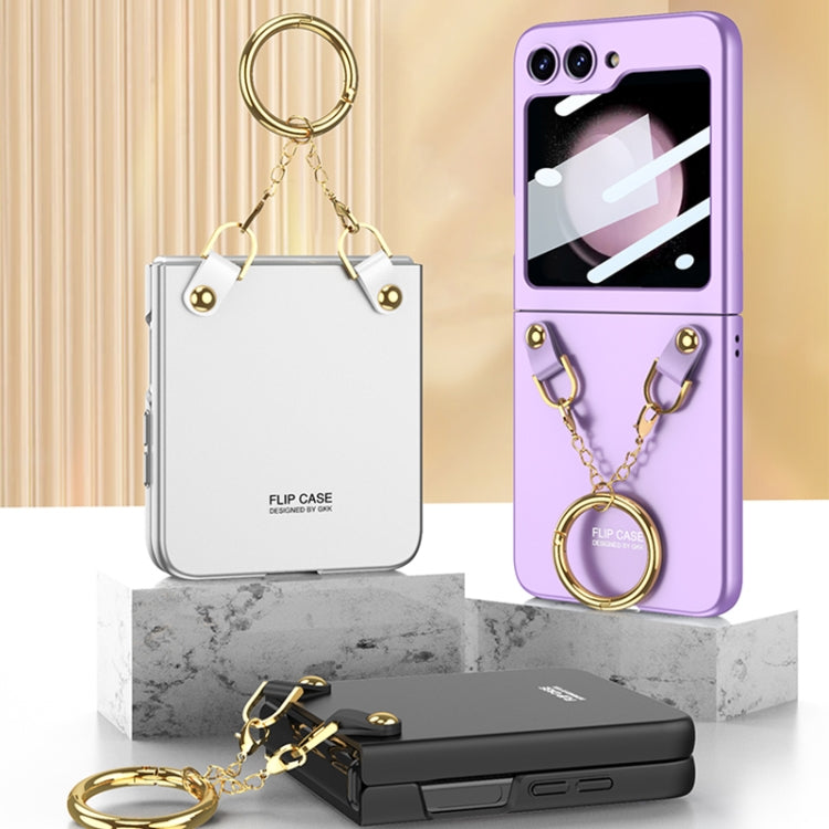 For Samsung Galaxy Z Flip5 GKK Integrated Necklace Hinged Flip Phone Case with Ring Holder(Pink)
