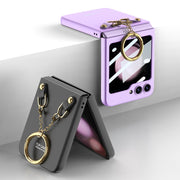 For Samsung Galaxy Z Flip5 GKK Integrated Necklace Hinged Flip Phone Case with Ring Holder(Pink)
