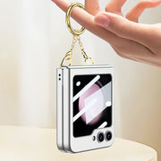 For Samsung Galaxy Z Flip5 GKK Integrated Necklace Hinged Flip Phone Case with Ring Holder(Pink)