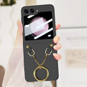 For Samsung Galaxy Z Flip5 GKK Integrated Necklace Hinged Flip Phone Case with Ring Holder(Pink)