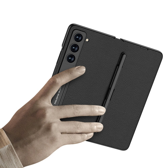 For Samsung Galaxy Z Fold5 GKK Flip Leather All-Inclusive Phone Case with Pen Holder(Silver)