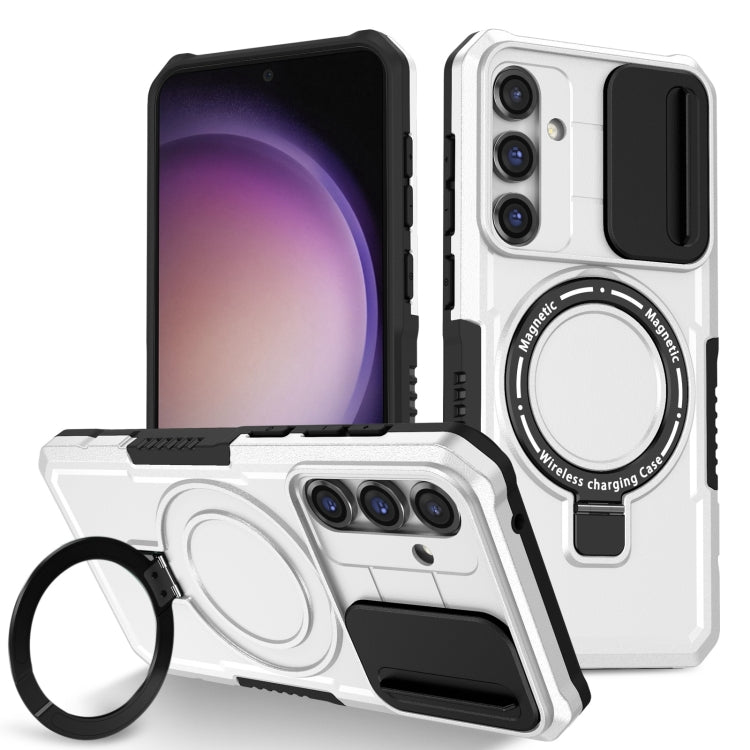For Samsung Galaxy S23 FE 5G Sliding Camshield Magsafe Holder TPU Hybrid PC Phone Case(Black White) - Galaxy S23 FE 5G Cases by PMC TechLife | Online Shopping South Africa | PMC TechLife