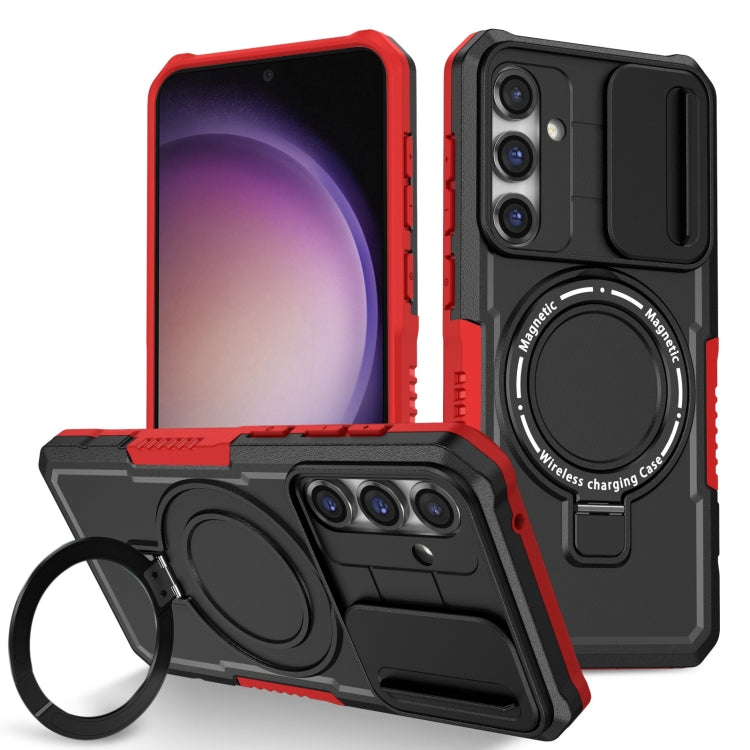 For Samsung Galaxy S23 FE 5G Sliding Camshield Magsafe Holder TPU Hybrid PC Phone Case(Black Red) - free shipping - PMC TechLife - Order now!