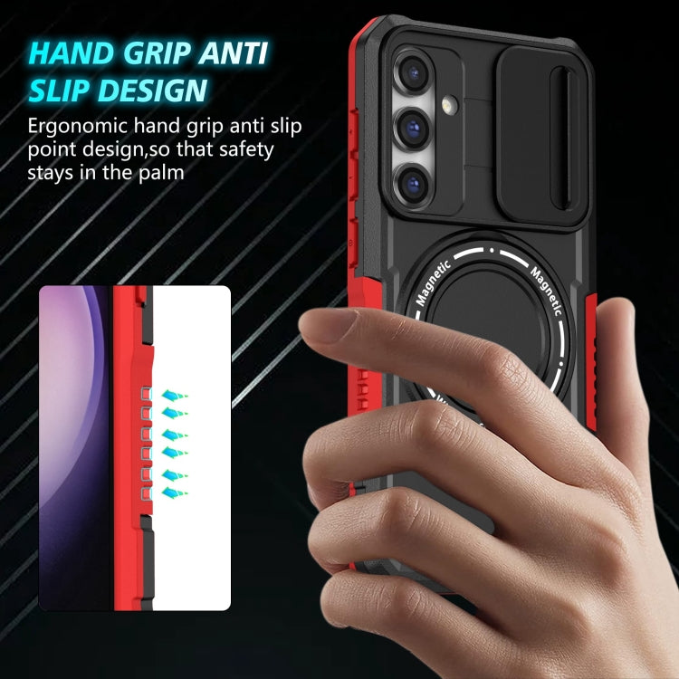 For Samsung Galaxy S23 FE 5G Sliding Camshield Magsafe Holder TPU Hybrid PC Phone Case(Black Red) - free shipping - PMC TechLife - Order now!