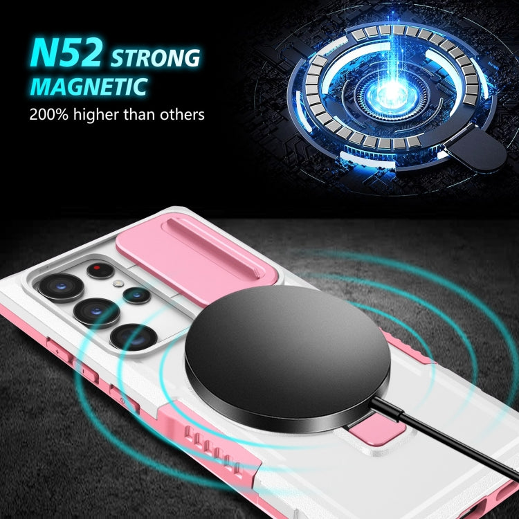 For Samsung Galaxy S23 Ultra 5G Sliding Camshield Magsafe Holder TPU Hybrid PC Phone Case(Pink White) - Galaxy S23 Ultra 5G Cases by PMC TechLife | Online Shopping South Africa | PMC TechLife