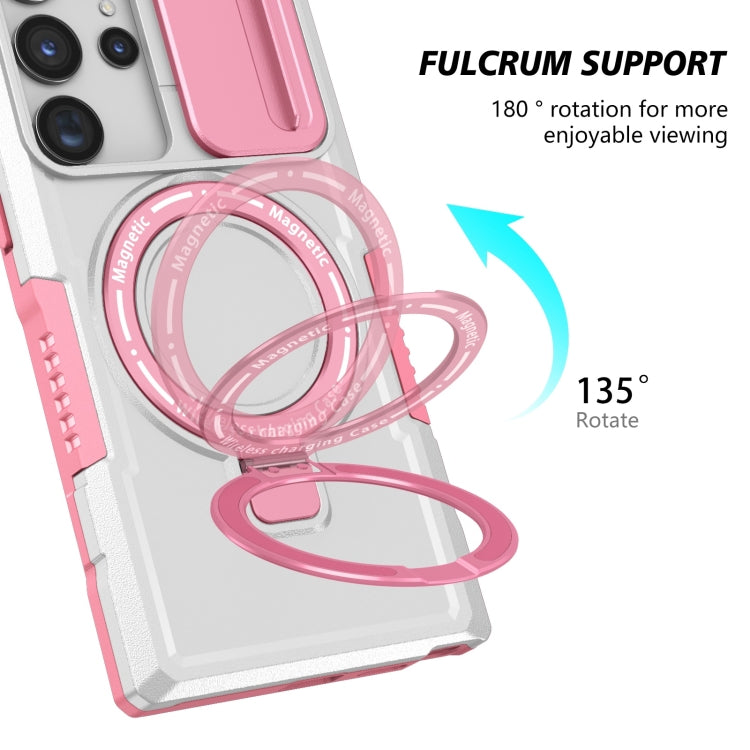 For Samsung Galaxy S23 Ultra 5G Sliding Camshield Magsafe Holder TPU Hybrid PC Phone Case(Pink White) - Galaxy S23 Ultra 5G Cases by PMC TechLife | Online Shopping South Africa | PMC TechLife