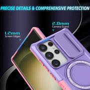 For Samsung Galaxy S23 Ultra 5G Sliding Camshield Magsafe Holder TPU Hybrid PC Phone Case(Pink Purple)