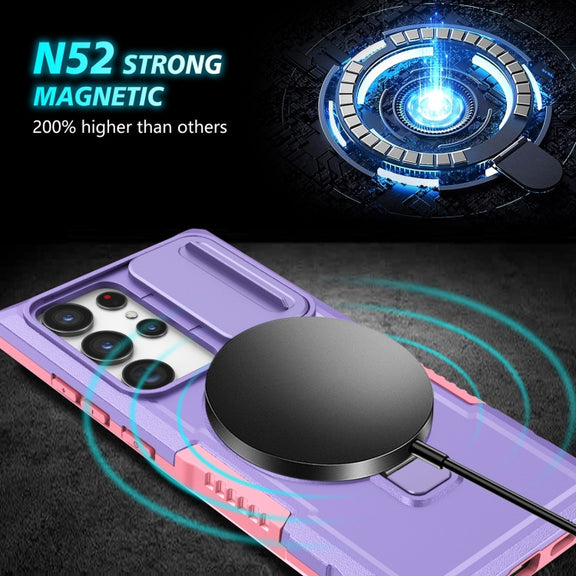 For Samsung Galaxy S23 Ultra 5G Sliding Camshield Magsafe Holder TPU Hybrid PC Phone Case(Pink Purple)