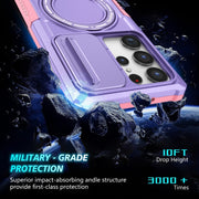 For Samsung Galaxy S23 Ultra 5G Sliding Camshield Magsafe Holder TPU Hybrid PC Phone Case(Pink Purple)