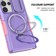 For Samsung Galaxy S23 Ultra 5G Sliding Camshield Magsafe Holder TPU Hybrid PC Phone Case(Pink Purple)