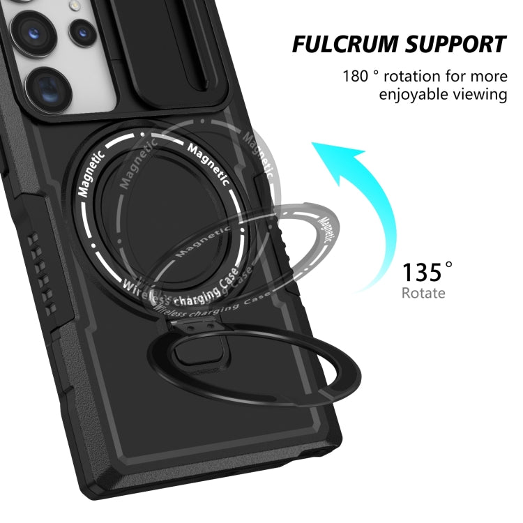 For Samsung Galaxy S23 Ultra 5G Sliding Camshield Magsafe Holder TPU Hybrid PC Phone Case(Black) - Galaxy S23 Ultra 5G Cases by PMC TechLife | Online Shopping South Africa | PMC TechLife