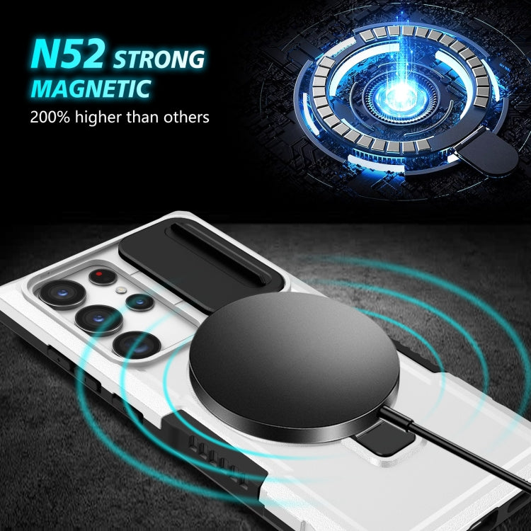 For Samsung Galaxy S23 Ultra 5G Sliding Camshield Magsafe Holder TPU Hybrid PC Phone Case(Black White) - Galaxy S23 Ultra 5G Cases by PMC TechLife | Online Shopping South Africa | PMC TechLife