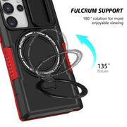 For Samsung Galaxy S23 Ultra 5G Sliding Camshield Magsafe Holder TPU Hybrid PC Phone Case(Black Red)