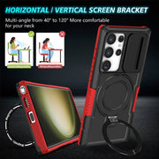 For Samsung Galaxy S23 Ultra 5G Sliding Camshield Magsafe Holder TPU Hybrid PC Phone Case(Black Red)
