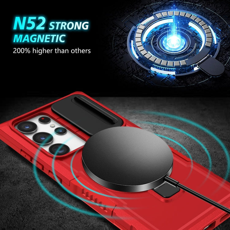 For Samsung Galaxy S23 Ultra 5G Sliding Camshield Magsafe Holder TPU Hybrid PC Phone Case(Red)