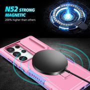 For Samsung Galaxy S23 Ultra 5G Sliding Camshield Magsafe Holder TPU Hybrid PC Phone Case(Purple Pink)